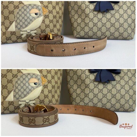 Authentic GUCCI Brown Monogram Canvas Gold double G Buckle Belt 85/34 - Picture 7 of 13